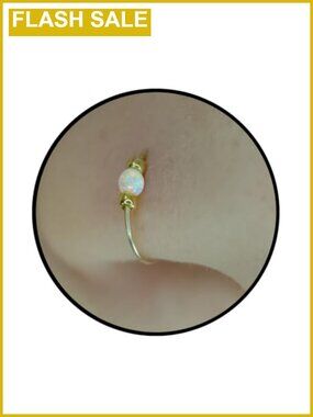 14K Gold Filled Nose Ring Hoop 24 Gauge 7mm Opal Handmade Piercing Jewelry